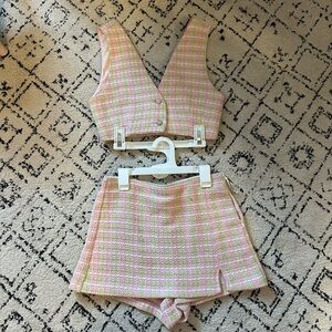 ZARA pink and green tweed set